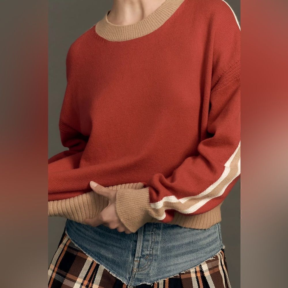 Anthropologie Maeve Contrast-Tipped Slouchy Sweater Size Large - Picture 3 of 7